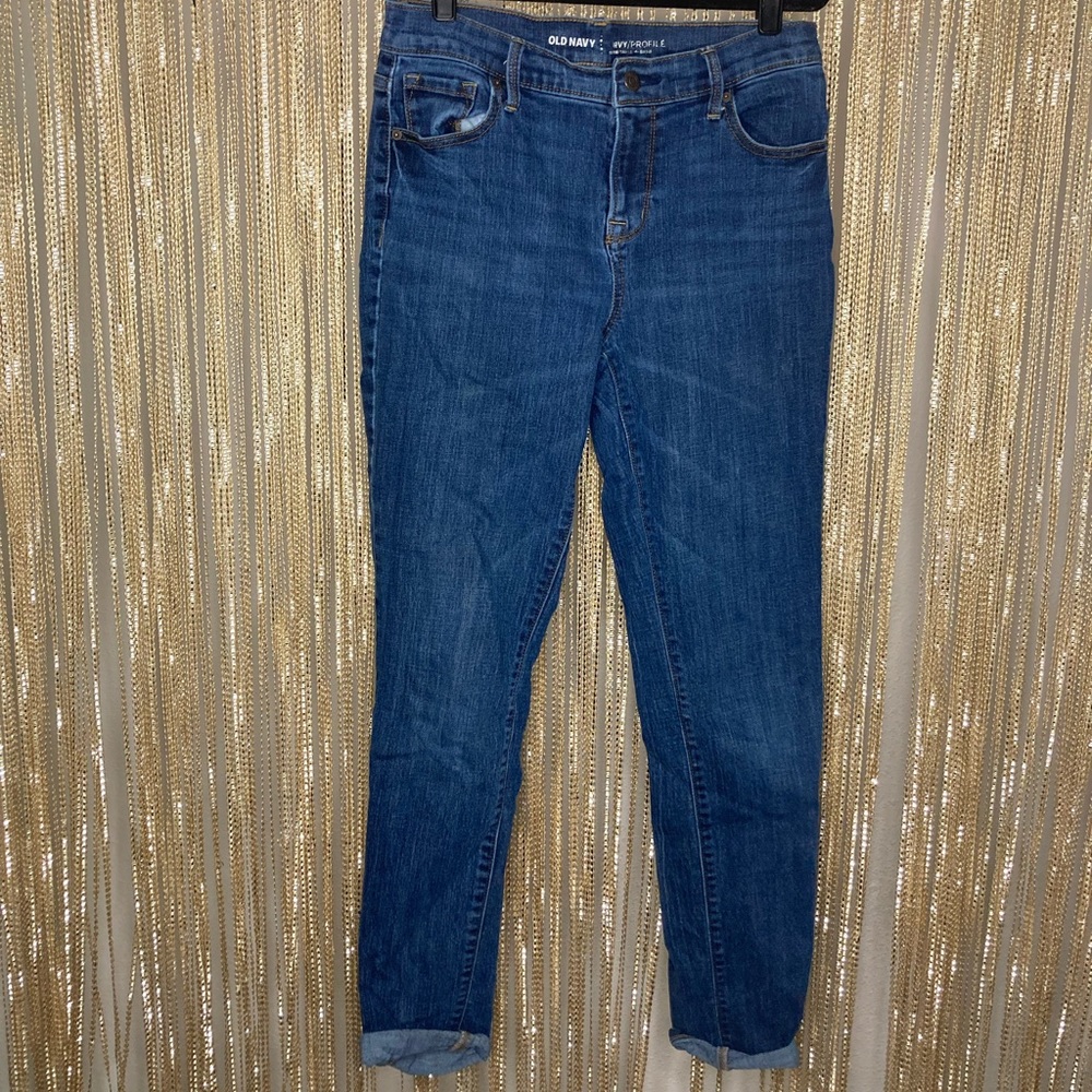 Old navy dark wash straight leg curvy jeans mid rise